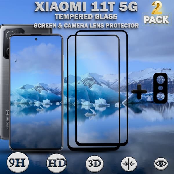 2-Pack Xiaomi 11T 5G Skärmskydd & 1-Pack linsskydd - Härdat Glas 9H - Super kvalitet 3D