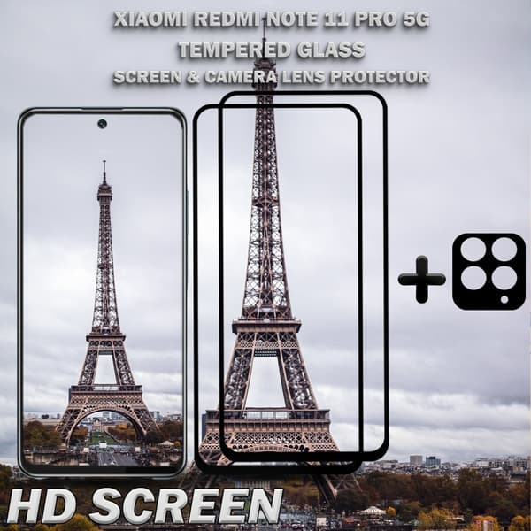 2-Pack Xiaomi Redmi Note 11 Pro (5G) Skärmskydd & 1-Pack linsskydd - Härdat Glas 9H - Super kvalitet 3D