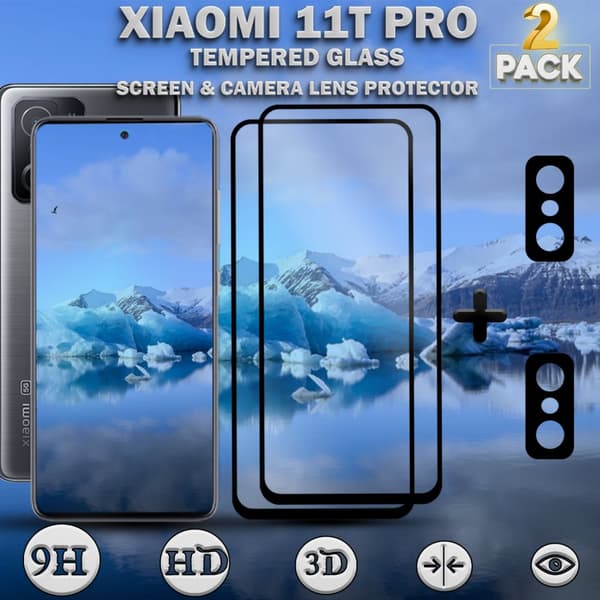 2-Pack Xiaomi 11T Pro Skärmskydd & 2-Pack linsskydd - Härdat Glas 9H - Super kvalitet 3D