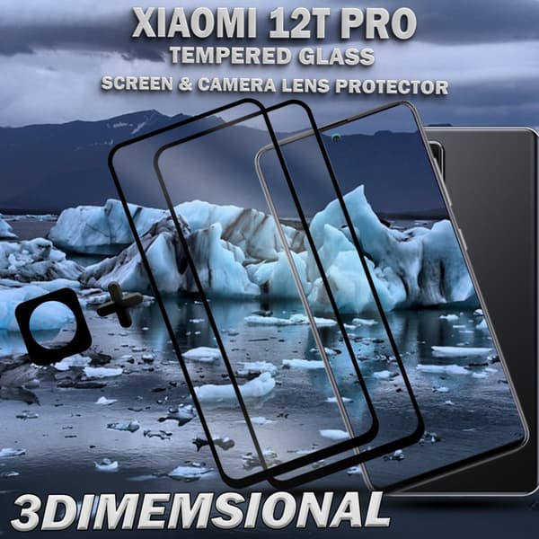 2-Pack Xiaomi 12T Pro Skärmskydd & 1-Pack linsskydd - Härdat Glas 9H - Super kvalitet 3D