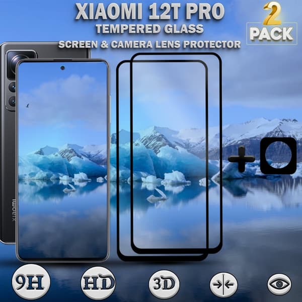 2-Pack Xiaomi 12T Pro Skärmskydd & 1-Pack linsskydd - Härdat Glas 9H - Super kvalitet 3D