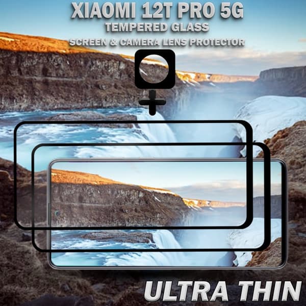 2-Pack Xiaomi 12T Pro (5G) Skärmskydd & 1-Pack linsskydd - Härdat Glas 9H - Super kvalitet 3D