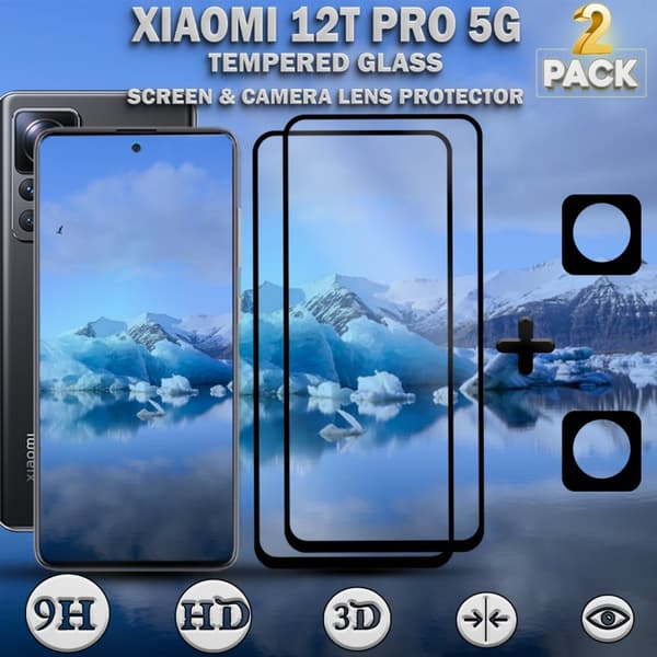 2-Pack Xiaomi 12T Pro (5G) Skärmskydd & 2-Pack linsskydd - Härdat Glas 9H - Super kvalitet 3D
