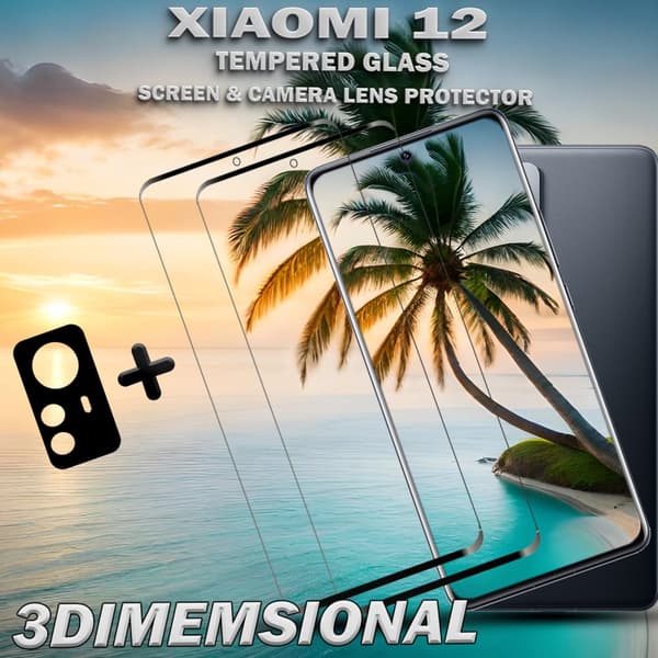 2-Pack Xiaomi 12 Skärmskydd & 1-Pack linsskydd - Härdat Glas 9H - Super kvalitet 3D