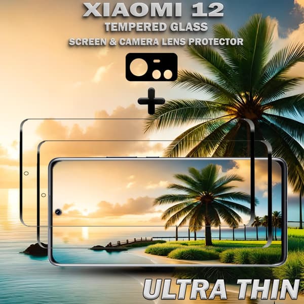 2-Pack Xiaomi 12 Skärmskydd & 1-Pack linsskydd - Härdat Glas 9H - Super kvalitet 3D