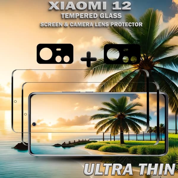 2-Pack Xiaomi 12 Skärmskydd & 2-Pack linsskydd - Härdat Glas 9H - Super kvalitet 3D