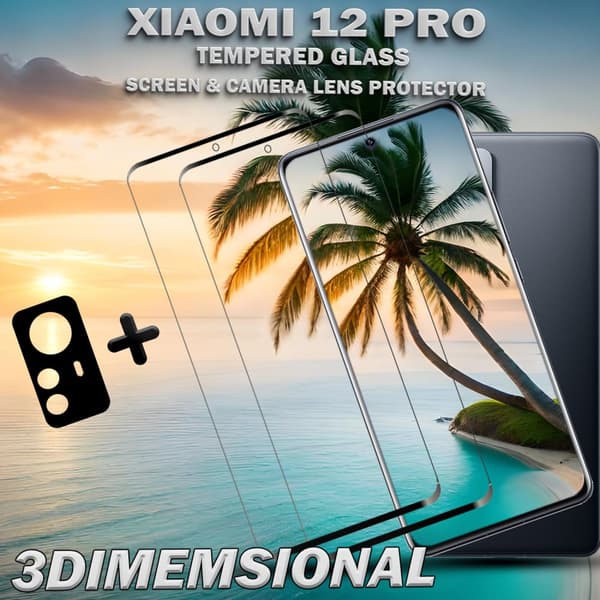 2-Pack Xiaomi 12 Pro Skärmskydd & 1-Pack linsskydd - Härdat Glas 9H - Super kvalitet 3D
