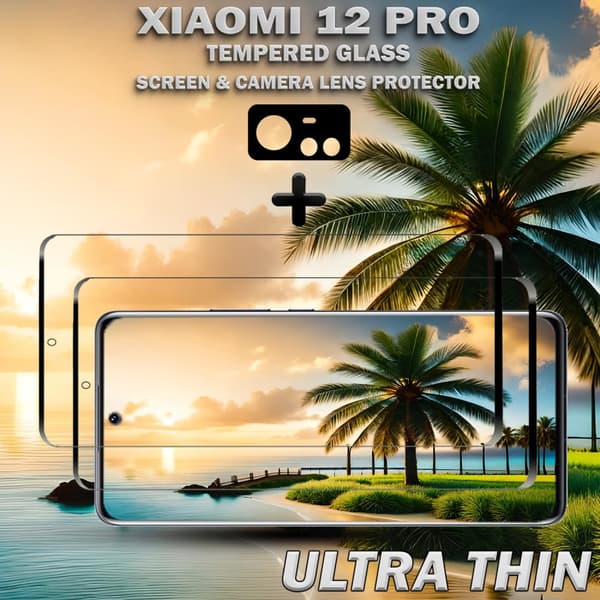 2-Pack Xiaomi 12 Pro Skärmskydd & 1-Pack linsskydd - Härdat Glas 9H - Super kvalitet 3D