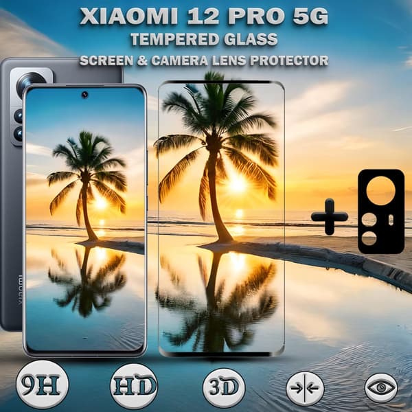1-Pack Xiaomi 12 Pro (5G) Skärmskydd & 1-Pack linsskydd - Härdat Glas 9H - Super kvalitet 3D
