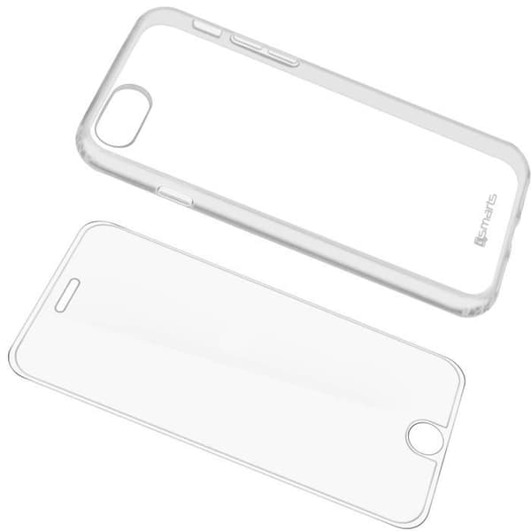 Skyddsfodral - 4SMARTS - iPhone 7 och 8 - Gel silikon - Härdat glas - Genomskinlig