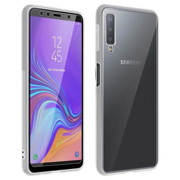 Baksida + Härdat glasfilm - Samsung - Galaxy A7 2018 - Transparent - Silikon - Skärmskydd
