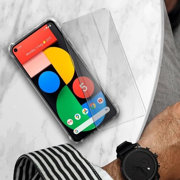 Fodral och skyddsfilm - AVIZAR - Google Pixel 5 - Mjuk silikon - Härdat glas - 360° skydd