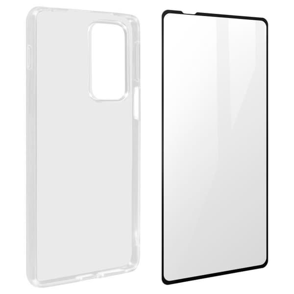 Motorola Edge 20 Pro Soft Case och 9H härdat glasfilm - transparent / svart