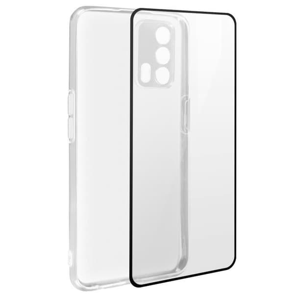 Skyddsfodral - AVIZAR - Realme GT - Mjuk silikon - 9H härdat glas - Transparent svart
