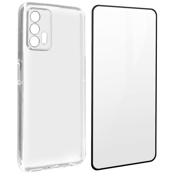 Skyddsfodral - AVIZAR - Realme GT - Mjuk silikon - 9H härdat glas - Transparent svart
