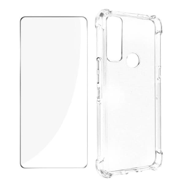 Fodral och skyddsfilm - AVIZAR - TCL 20R - Transparent silikon - 9H härdat glas - 360° skydd