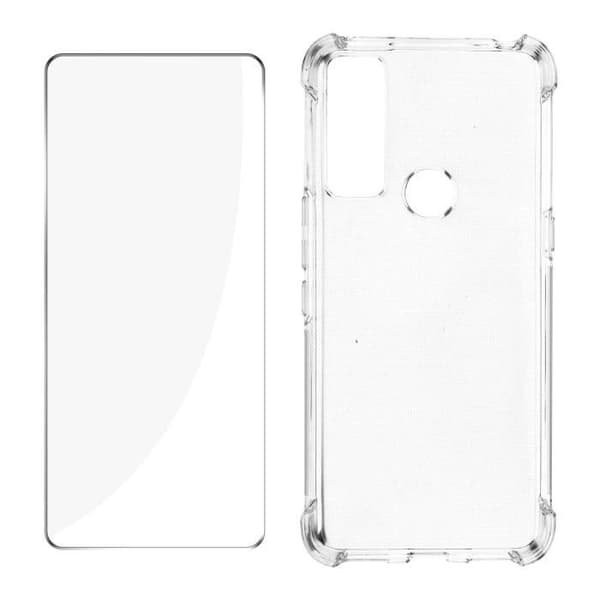 Fodral och skyddsfilm - AVIZAR - TCL 20R - Transparent silikon - 9H härdat glas - 360° skydd