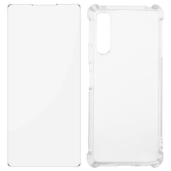 AVIZAR Premium 360° skyddspaket - Sony Xperia 10 IV - Förstärkt skal + Transparent härdat glas - Vit