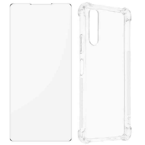 AVIZAR Premium 360° skyddspaket - Sony Xperia 10 IV - Förstärkt skal + Transparent härdat glas - Vit
