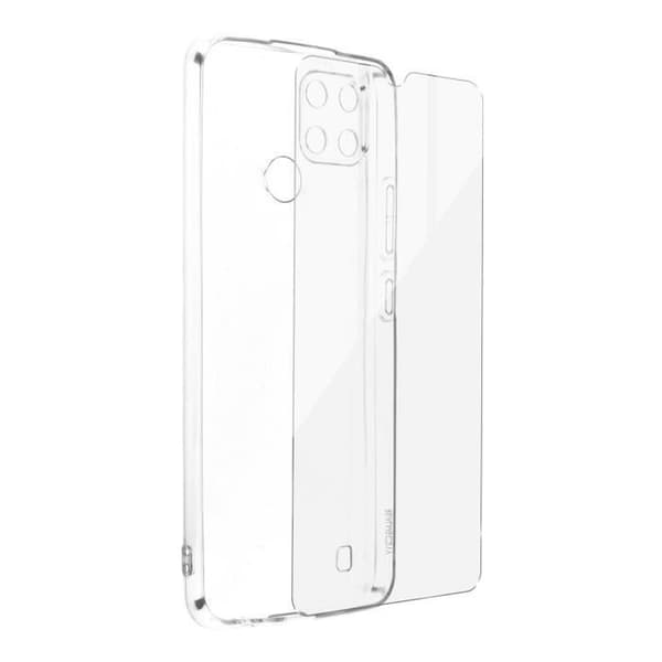 Skyddsskal - AVIZAR - Realme C21Y och C25Y - Mjuk silikon - Härdat glas 9H - Transparent