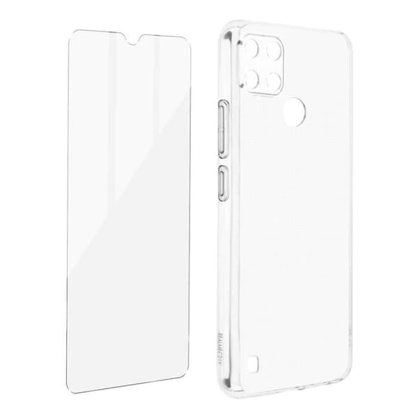 Skyddsskal - AVIZAR - Realme C21Y och C25Y - Mjuk silikon - Härdat glas 9H - Transparent