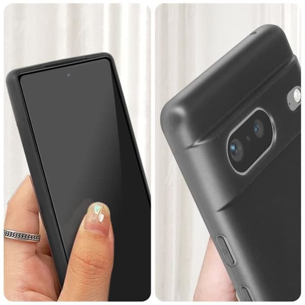 Google Pixel 7 Fodral Black Soft Gel Silikon och 9H härdat glas svart kontur