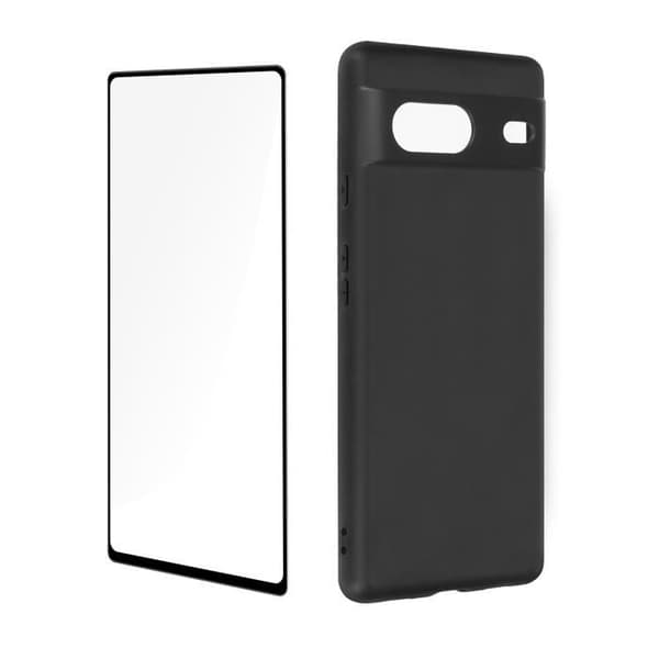 Google Pixel 7 Fodral Black Soft Gel Silikon och 9H härdat glas svart kontur