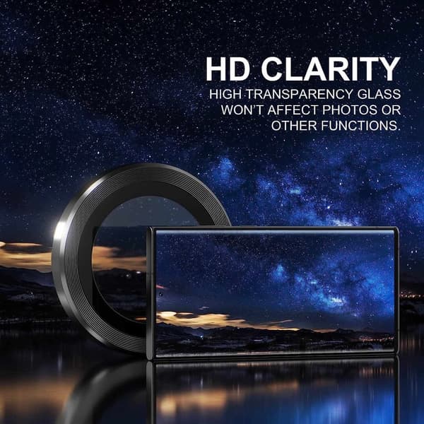 Musta Samsung S23 Ultra -kameran linssinsuojus