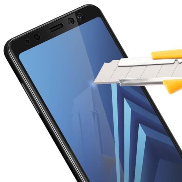 Galaxy A8 helt härdat glas Explosionssäkert skärmskydd Svart Svart