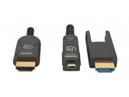 MANHATTAN Active Optical High Speed HDMI fiberoptisk kabel med avtakbar kontakt 4K@60Hz UHD, HDMI hann til Micro HDMI hann (Type D) og avtakbar HDMI