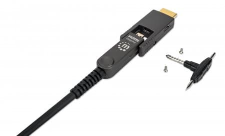 MANHATTAN Active Optical High Speed HDMI fiberoptisk kabel med avtakbar kontakt 4K@60Hz UHD, HDMI hann til Micro HDMI hann (Type D) og avtakbar HDMI