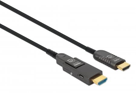 MANHATTAN Active Optical High Speed HDMI fiberoptisk kabel med avtakbar kontakt 4K@60Hz UHD, HDMI hann til Micro HDMI hann (Type D) og avtakbar HDMI