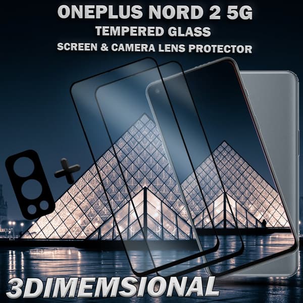 2-Pack OnePlus Nord 2 5G & 1-Pack linsskydd - Härdat Glas 9H - Super kvalitet 3D