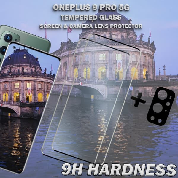 2-Pack OnePlus 9 Pro 5G & 1-Pack linsskydd - Härdat Glas 9H - Super kvalitet 3D