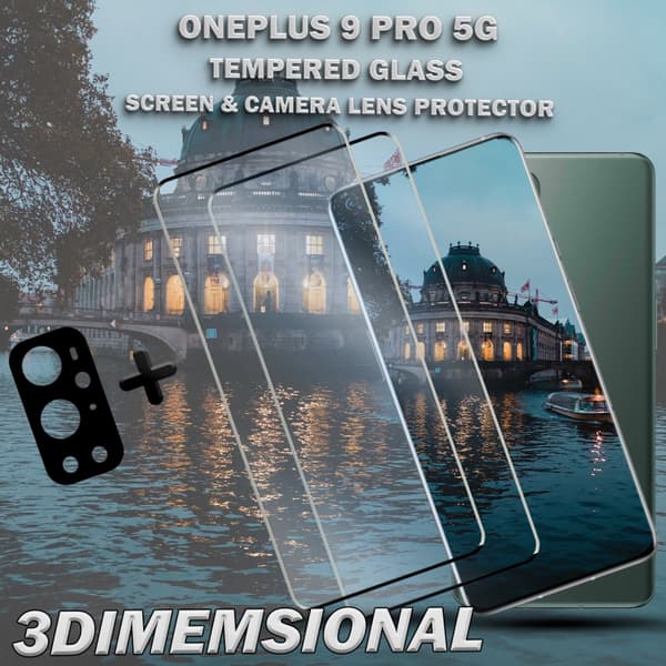 2-Pack OnePlus 9 Pro 5G & 1-Pack linsskydd - Härdat Glas 9H - Super kvalitet 3D