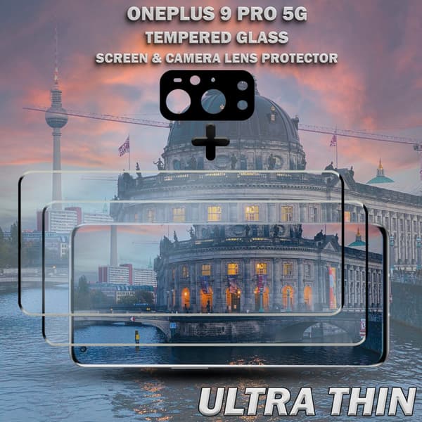 2-Pack OnePlus 9 Pro 5G & 1-Pack linsskydd - Härdat Glas 9H - Super kvalitet 3D