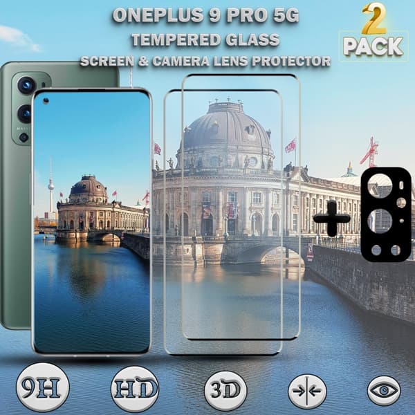 2-Pack OnePlus 9 Pro 5G & 1-Pack linsskydd - Härdat Glas 9H - Super kvalitet 3D
