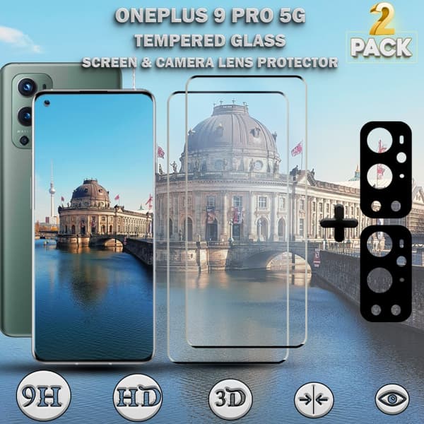 2-Pack OnePlus 9 Pro 5G & 2-Pack linsskydd - Härdat Glas 9H - Super kvalitet 3D