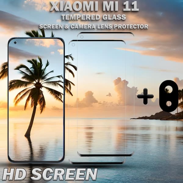 2-Pack Xiaomi Mi 11 Skärmskydd & 1-Pack linsskydd - Härdat Glas 9H - Super kvalitet 3D