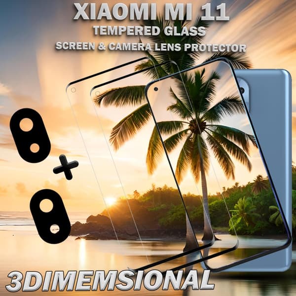 2-Pack Xiaomi Mi 11 Skärmskydd & 2-Pack linsskydd - Härdat Glas 9H - Super kvalitet 3D