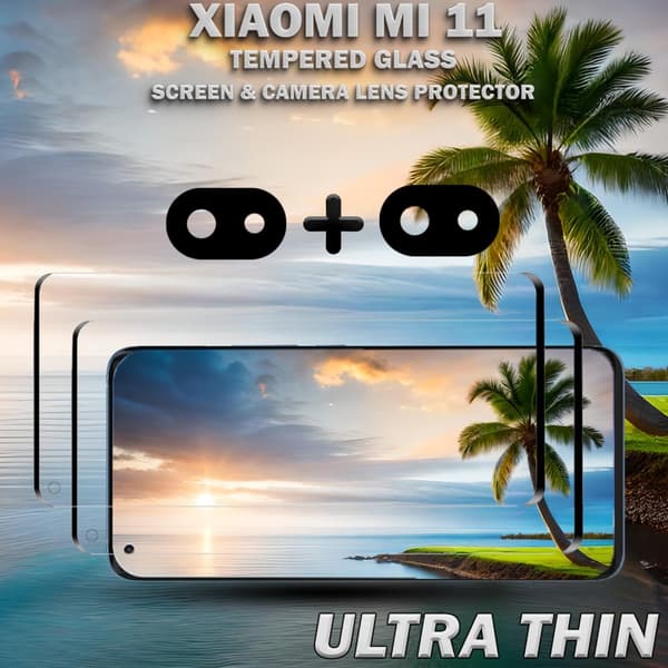 2-Pack Xiaomi Mi 11 Skärmskydd & 2-Pack linsskydd - Härdat Glas 9H - Super kvalitet 3D