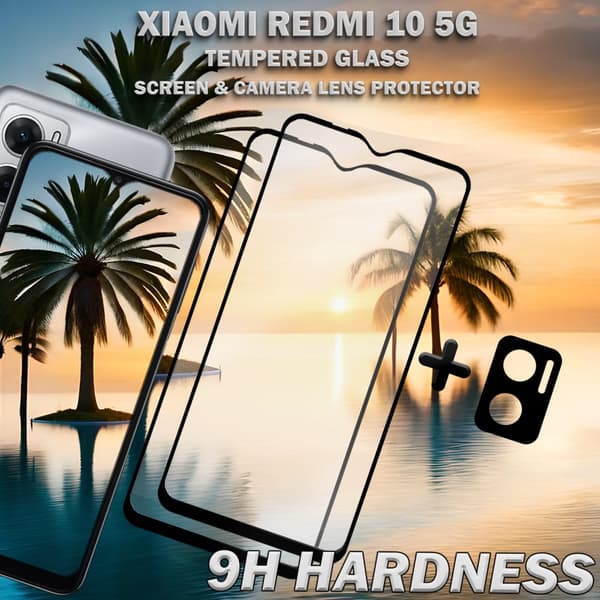 2-Pack Xiaomi Redmi 10 5G & 1-Pack linsskydd - Härdat Glas 9H - Super kvalitet 3D