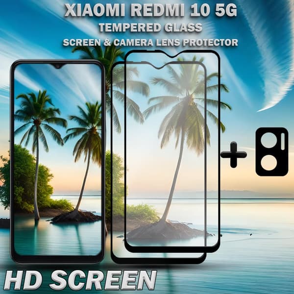 2-Pack Xiaomi Redmi 10 5G & 1-Pack linsskydd - Härdat Glas 9H - Super kvalitet 3D