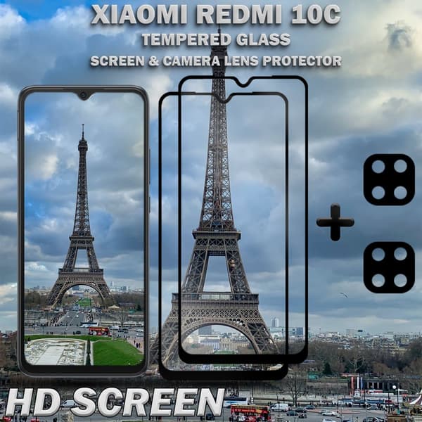 2-Pack Xiaomi Redmi 10C & 2-Pack linsskydd - Härdat Glas 9H - Super kvalitet 3D