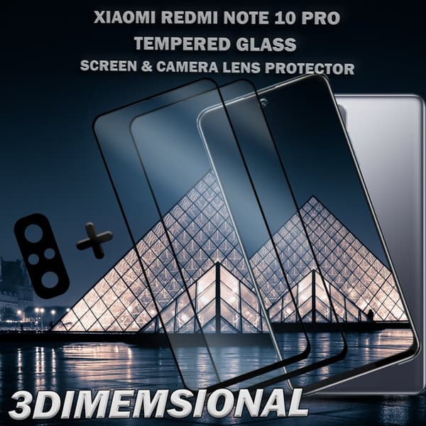 2-pack Xiaomi Redmi Note 10 Pro & 1-Pack linsskydd - Härdat Glas 9H - Super kvalitet 3D