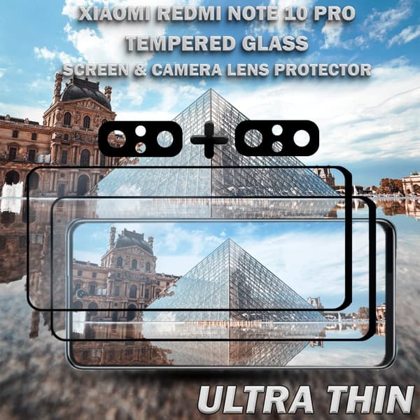 2-pack Xiaomi Redmi Note 10 Pro & 2-Pack linsskydd - Härdat Glas 9H - Super kvalitet 3D