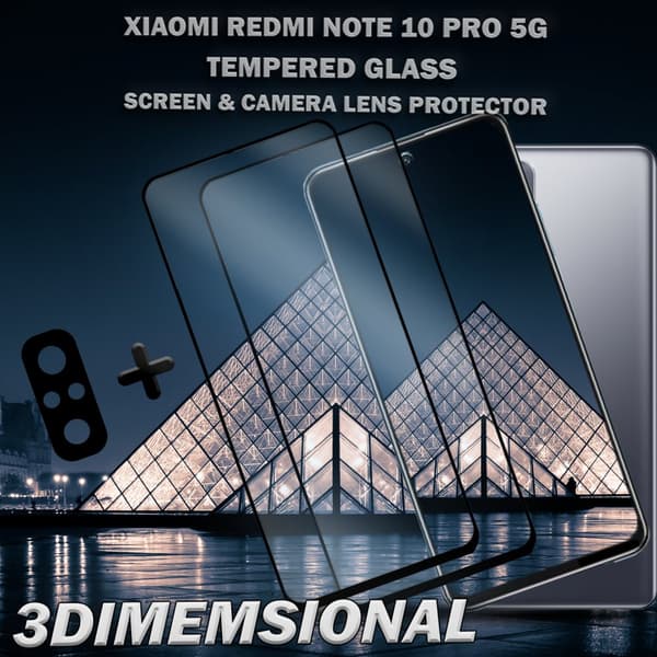 2- pack Xiaomi Redmi Note 10 Pro 5G & 1-Pack linsskydd - Härdat Glas 9H - Super kvalitet 3D