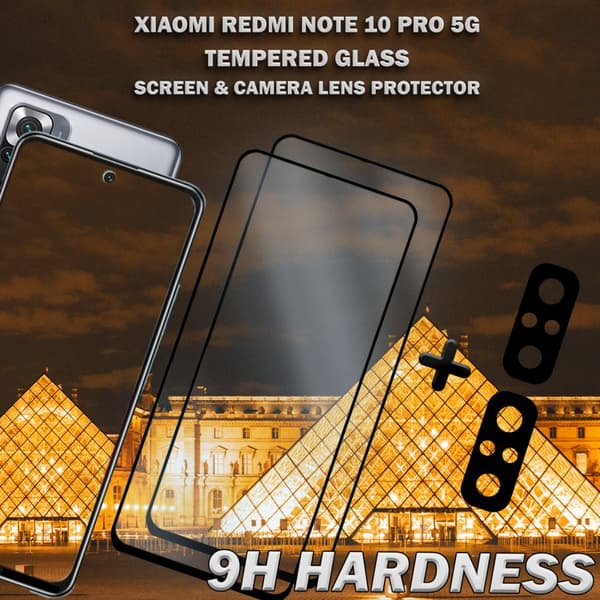 2- pack Xiaomi Redmi Note 10 Pro 5G & 2-Pack linsskydd - Härdat Glas 9H - Super kvalitet 3D