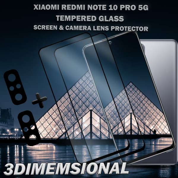 2- pack Xiaomi Redmi Note 10 Pro 5G & 2-Pack linsskydd - Härdat Glas 9H - Super kvalitet 3D