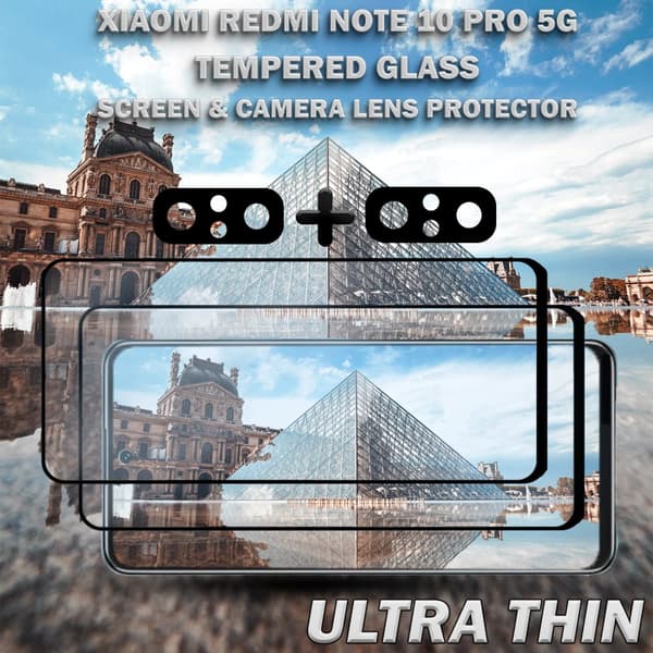 2- pack Xiaomi Redmi Note 10 Pro 5G & 2-Pack linsskydd - Härdat Glas 9H - Super kvalitet 3D